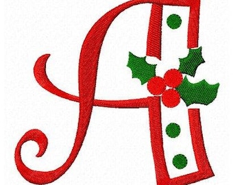 Christmas holly letters font machine embroidery design