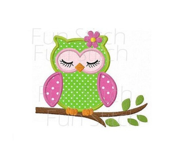 Qui Dort Fille Hibou Applique Machine A Broderie Etsy