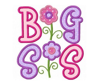 set of 3 mid sis, lil sis, big sis applique machine embroidery designs