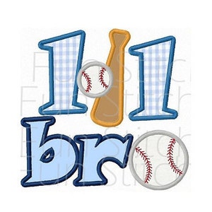 May include: Blue and white gingham fabric with the letters "Big Bro" in blue and white. A baseball bat and two baseballs are included in the design.