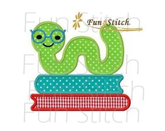 school book bookworm applique machine embroidery design