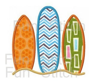 summer surf surfboards applique machine embroidery design