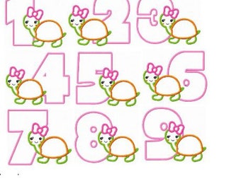 set of 10 girl turtles numbers machine embroidery applique digital pattern instant download