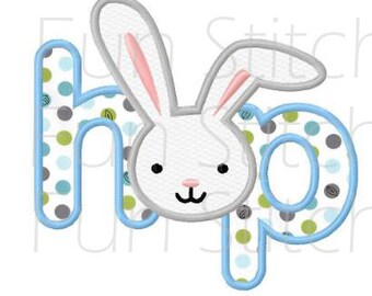 Easter bunny hop applique machine embroidery design
