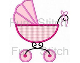 baby carriage applique machine embroidery design