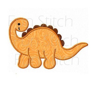 Op de afbeelding: Een oranje dinosaurus in cartoon-stijl met een swirl-patroon op zijn lichaam. De dinosaurus heeft een kleine, bruine, stekelige rug.
