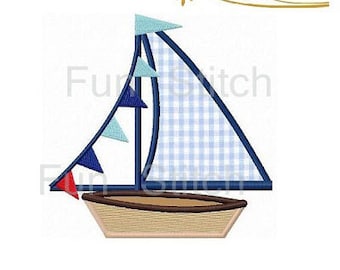 Sailboat boat applique machine embroidery design digital pattern instant download
