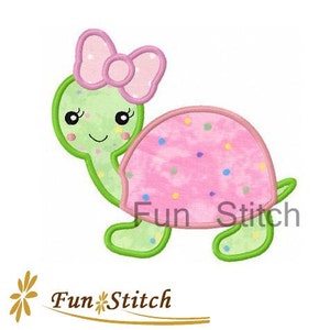 Girl turtle applique machine embroidery design instant download