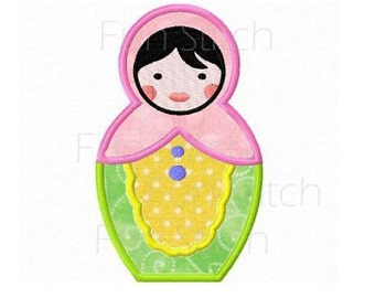 Diseño de bordado a máquina con apliques de muñecas rusas