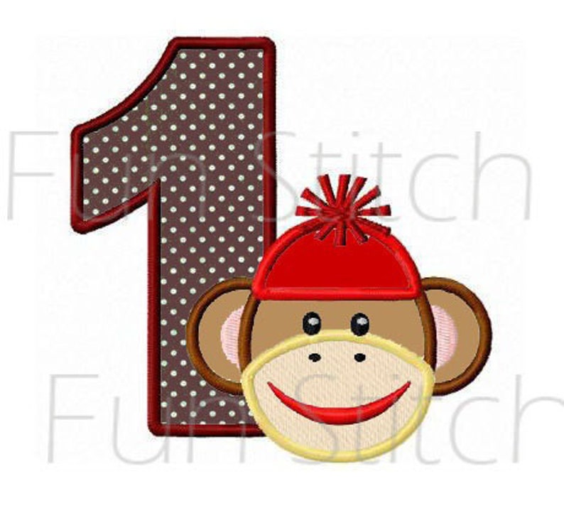 Set of 9 sock monkey applique numbers birthday machine embroidery design 4x4 image 1