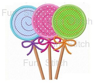 Lollipop trio applique sweet machine embroidery design