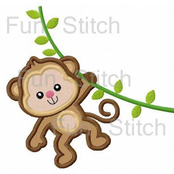 Jungle monkey applique machine embroidery design