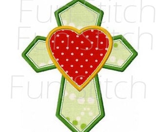 Cross with heart applique machine embroidery design