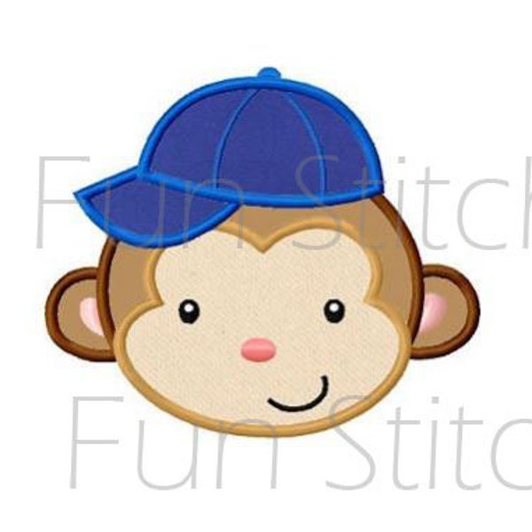 Baseball monkey applique machine embroidery design