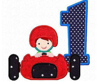 Race car boy birthday applique numbers machine embroidery design