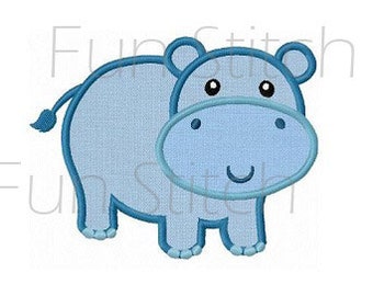 Hippo applique machine embroidery design