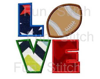 Football love applique machine embroidery design