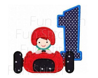 9 Race car birthday applique numbers machine embroidery design