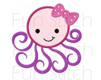 Octopus girl applique machine embroidery design