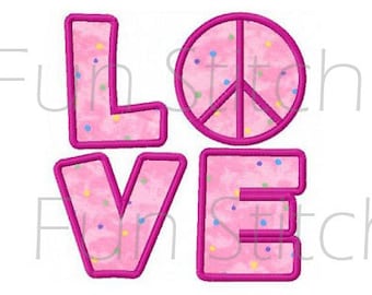 peace love applique machine embroidery design