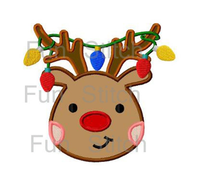 Reno de Navidad con luces de adorno del applique diseño de Etsy