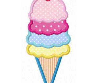 Ice cream cone applique machine embroidery design