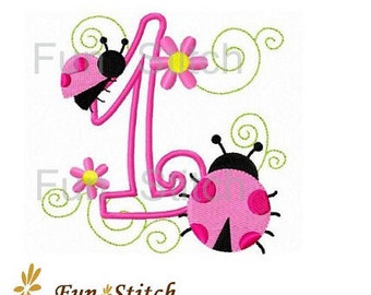 set of 10 ladybug applique numbers birthday machine embroidery designs
