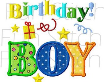 birthday boy applique machine embroidery design digital pattern instant download