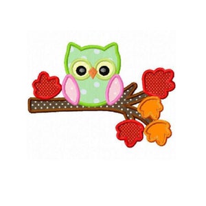fall leaves owl applique machine embroidery design digital pattern
