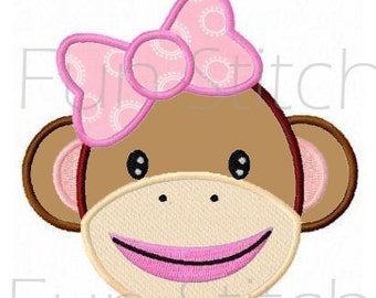 sock monkey girl applique machine embroidery design digital pattern instant download
