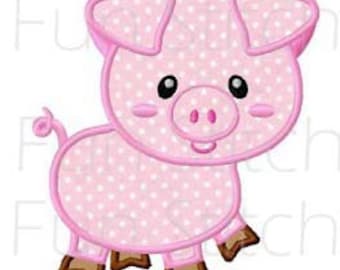 Farm pig applique machine embroidery design