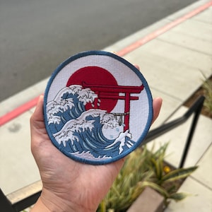 the great wave patch, embroidered patch, Asian inspired patch, Japanese patch, rising sun, rising sun patch, appliqué, ocean patch, waves,