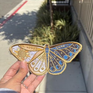 Embroidered Butterfly Patch: Celestial Sun & Moon Iron-On Applique