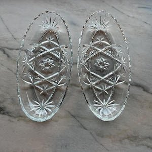 Vintage Anchor Hocking Star of David cut glass pickle dish-set of 2