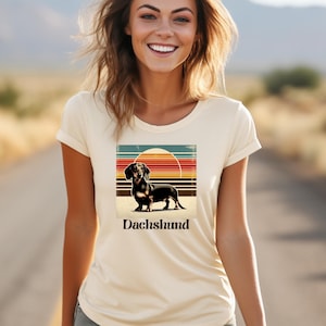Retro Dachshund Portrait T-Shirt, Cute Dog Lover Gift, Women’s Slim Fit T-Shirt