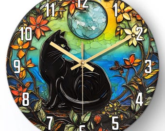 Bohemian Black Cat Wall Clock, Silent Quartz Movement