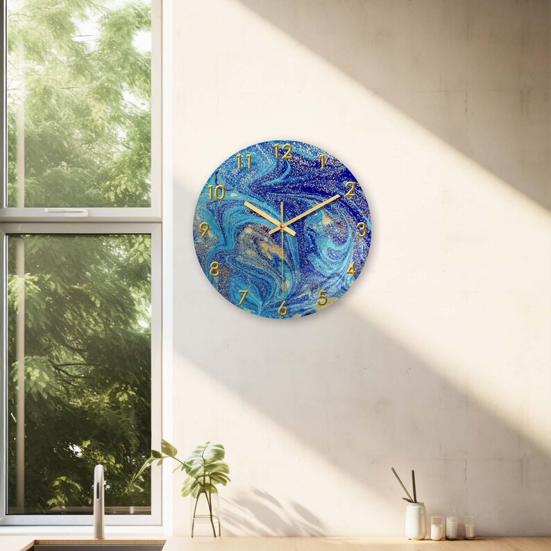 Fluid Art Glass Wall Clock, Silent Quartz Movement - Etsy