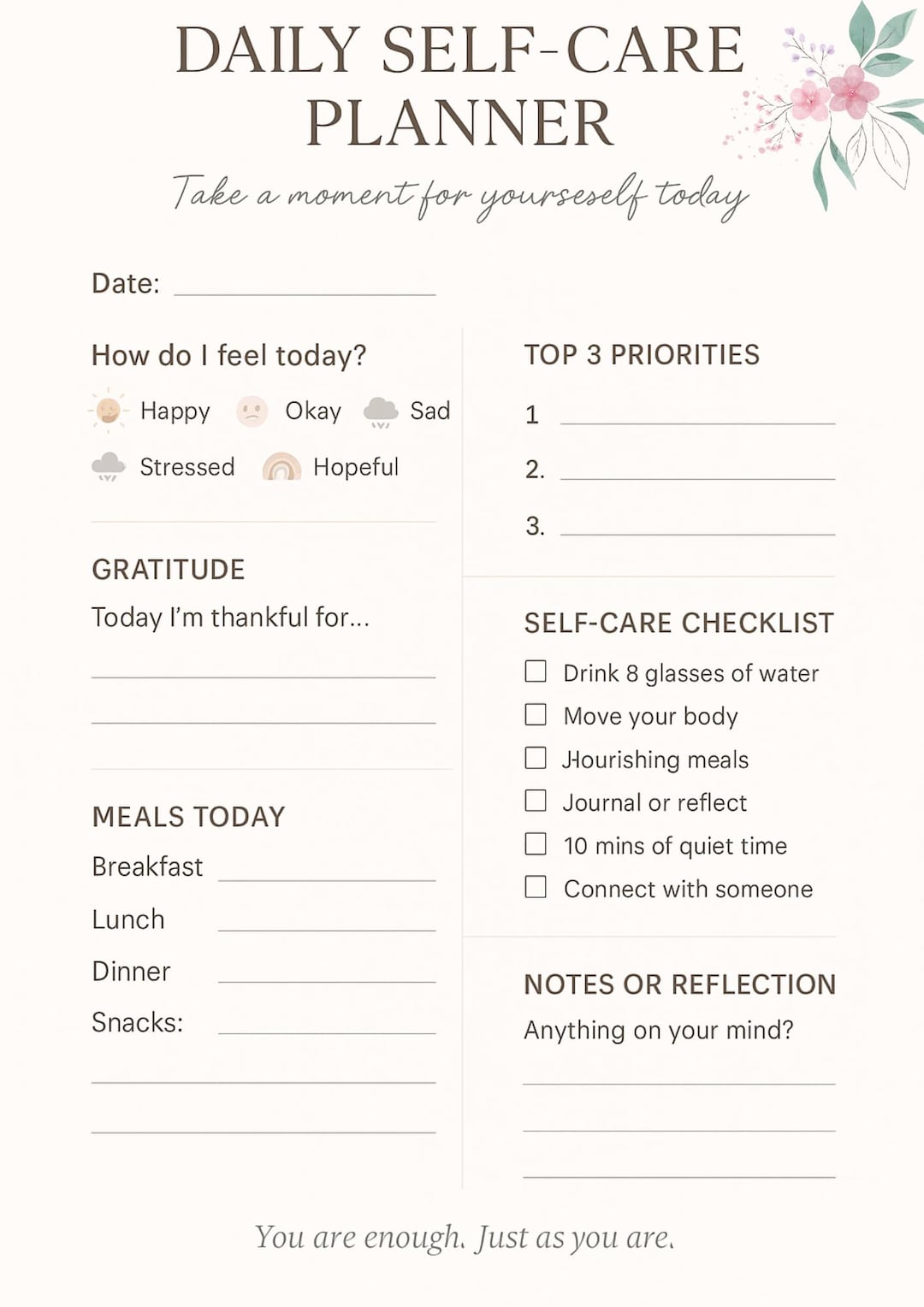 This Printable Daily Self-care Planner Helps You Track Your Mood, Stay
