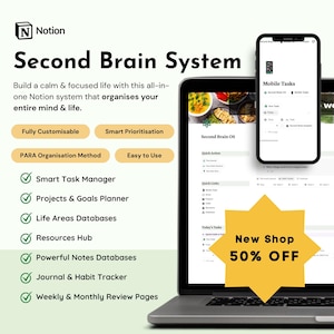 Second Brain Notion Template Life Planner PARA System GTD Template Task Manager Project Planner Daily Journal Notion Dashboard