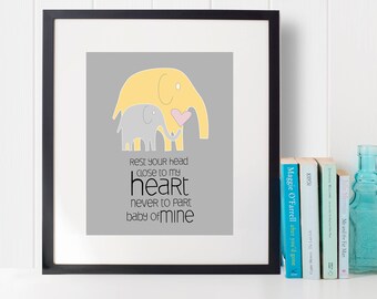 Instant Download: Digital 8x10 nursery print baby mine elephants, 3 colorways