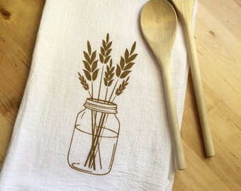 Flour Sack Tea Towel: Autumn grains Screen Printed