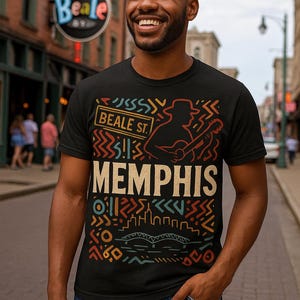 Memphis Vibe Unisex T-Shirt Vintage Memphis Beale Street Blues Art Tee  Retro Memphis Skyline Southern Streetwear  Bluff City Music Gift