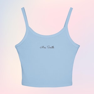 Personalized Spaghetti Strap Baby Tee Tank Top | Women&#39;s Bridal Cropped Ribbed Baby Tee | Custom Baby Tee | Custom Text | Wedding Gift