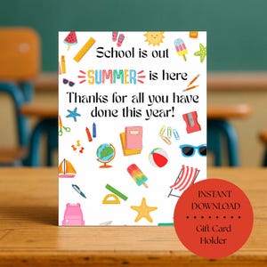 End of the Year Gift, School Teacher Thank You Gift for Summer From Student, School is Out Summer is Here Gift Card Holder, Bus Driver Gift