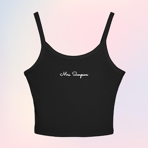 Personalized Spaghetti Strap Baby Tee Tank Top | Women&#39;s Bridal Cropped Ribbed Baby Tee | Custom Baby Tee | Custom Text | Engagement Gift