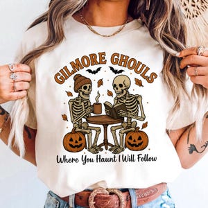 Gilmore Ghouls Halloween Shirt, Where You Haunt I Will Follow Tee, Cute Skeleton Couple T-Shirt, Skeleton Fall Graphic Top, Autumn Fan Gift