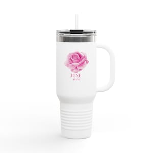 June Birth Month Flower Insulated Travel Mug, 40oz - Floral Tumbler, Gift for June Birthday, Travel Cup, Large Coffee Mug, Floral Water