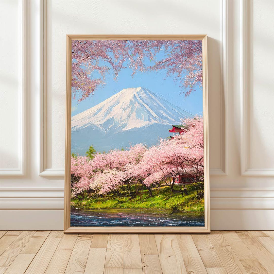 Mount Fuji Cherry Blossom Print | Minimalist Japanese Wall Art - Etsy