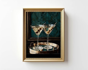 Impression Martini | Peinture à l'huile vintage, décoration de chariot de bar