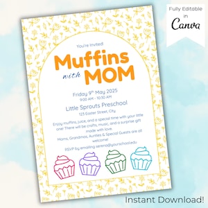 Plantilla de Muffins con Mamá, Volante de Muffins con Mamá, Invitación de Muffins con Mamá, Plantilla de Volante de Muffins con Mamá, Plantilla Editable de Canva
